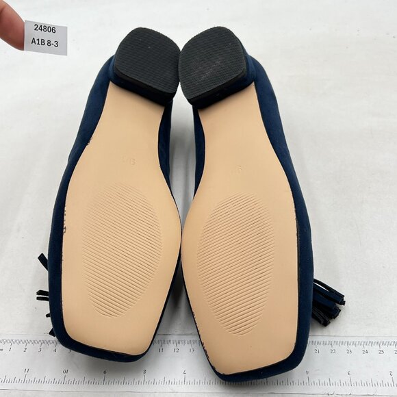 YDN Deep Blue Block Low Heel Loafers Square Toe Tassel Fringed Pump Slip On Shoe - Picture 7 of 8